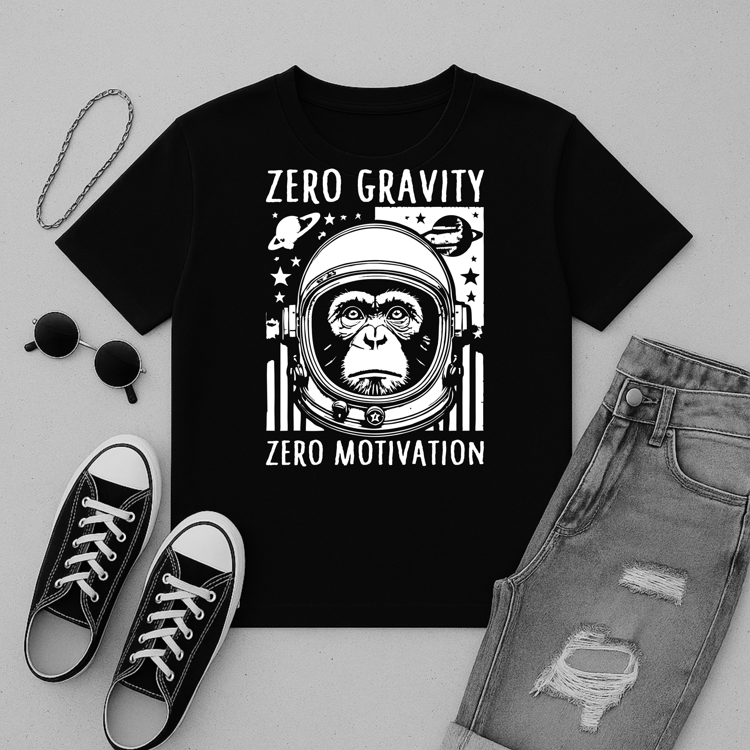 Zero Gravity Monkey – Zero Motivation Graphic Tee