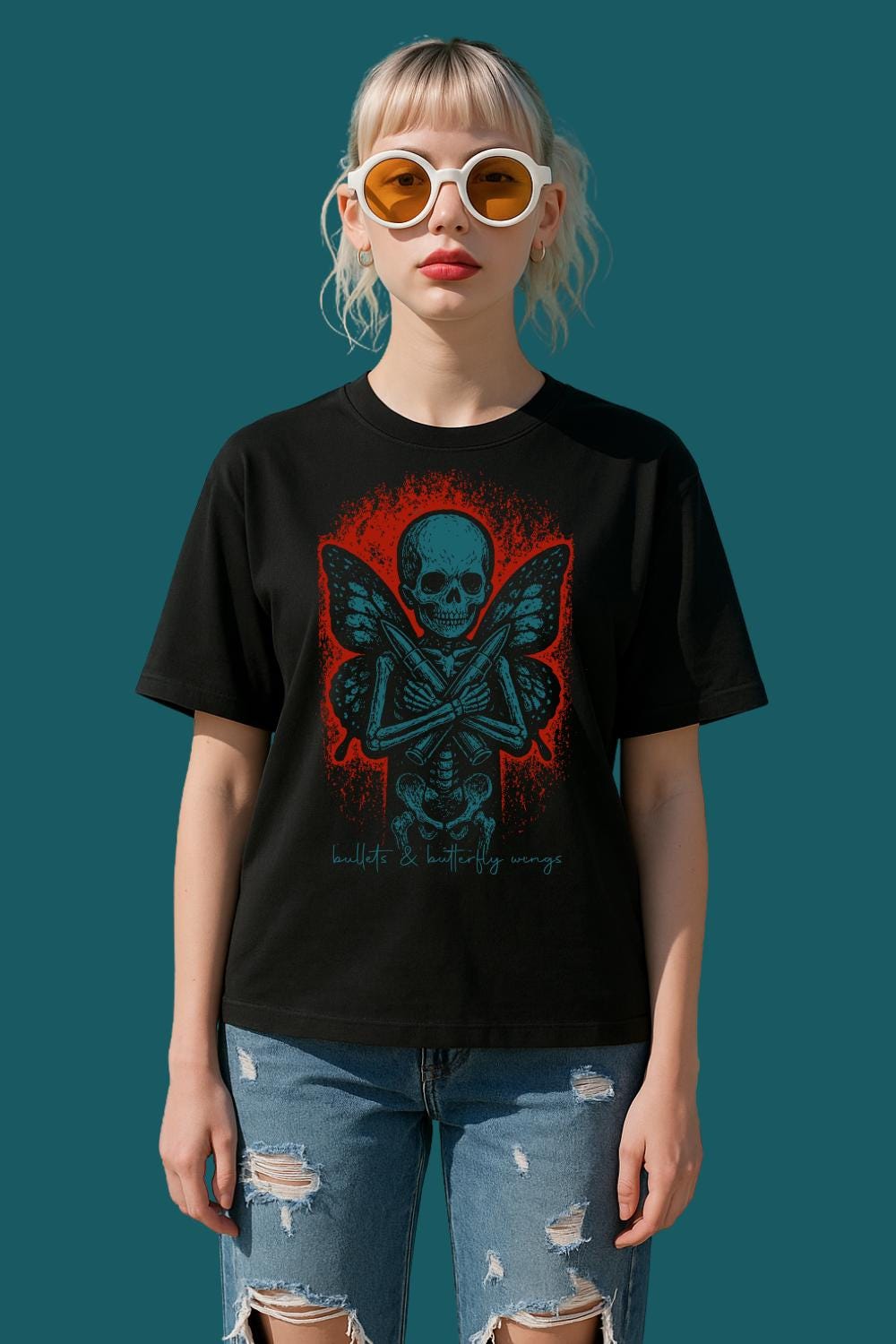 Bullets & Butterfly Wings Skeleton Art | Free Shipping | 10% Off 2 Tees · 25% Off 3
