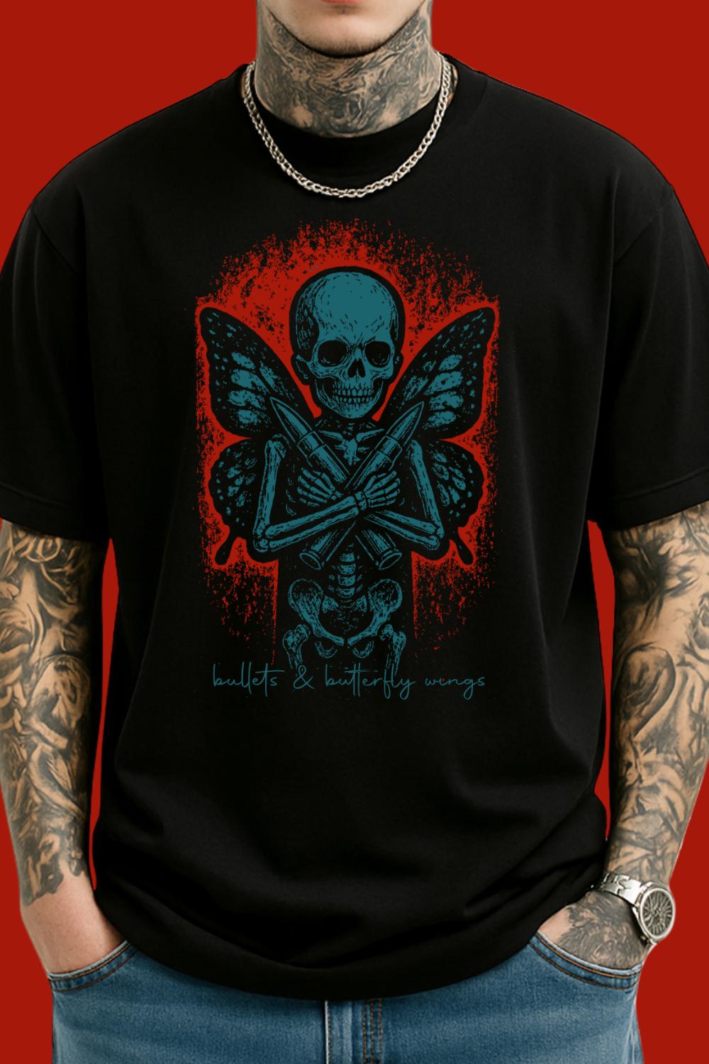 Bullets & Butterfly Wings Skeleton Art | Free Shipping | 10% Off 2 Tees · 25% Off 3