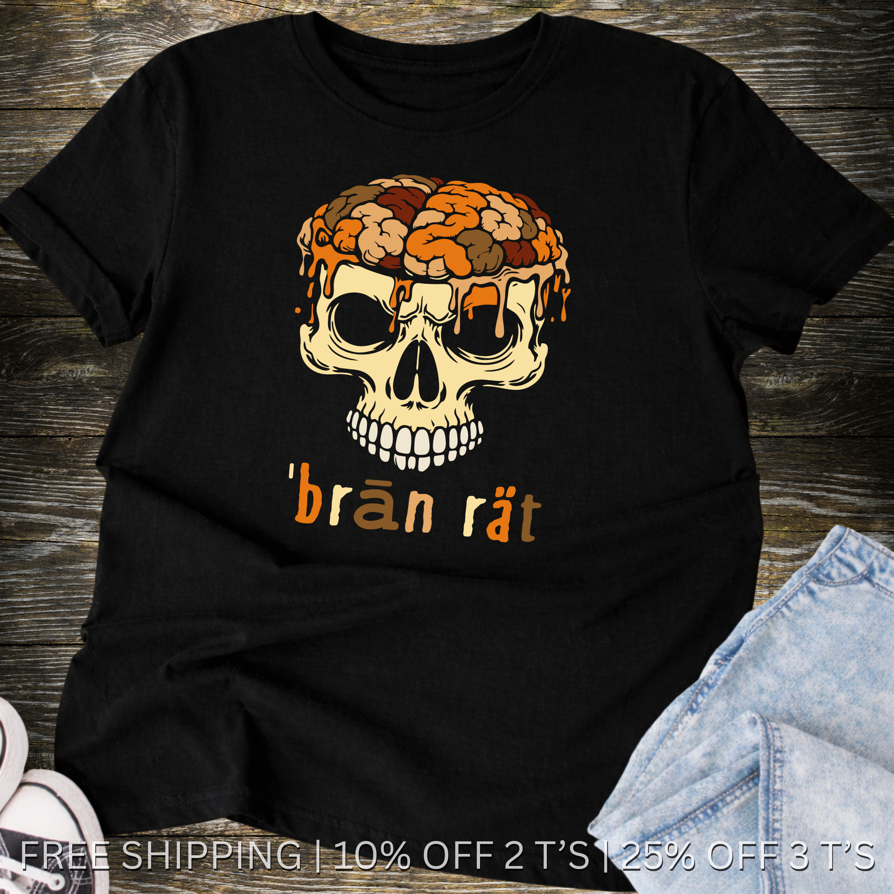 Brain Rot Skull Tee | Free Shipping | 10% Off 2 Tees · 25% Off 3