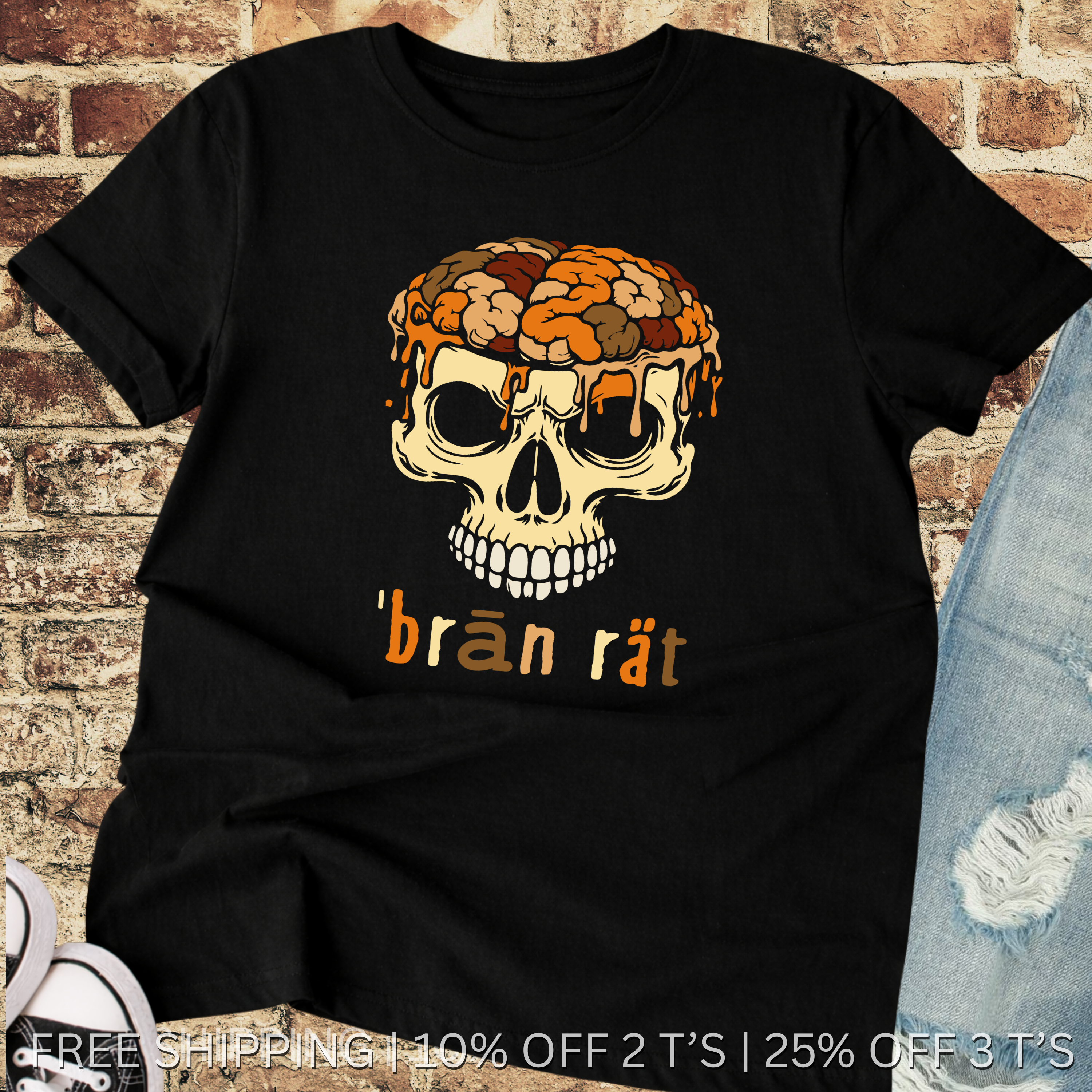 Brain Rot Skull Tee | Free Shipping | 10% Off 2 Tees · 25% Off 3