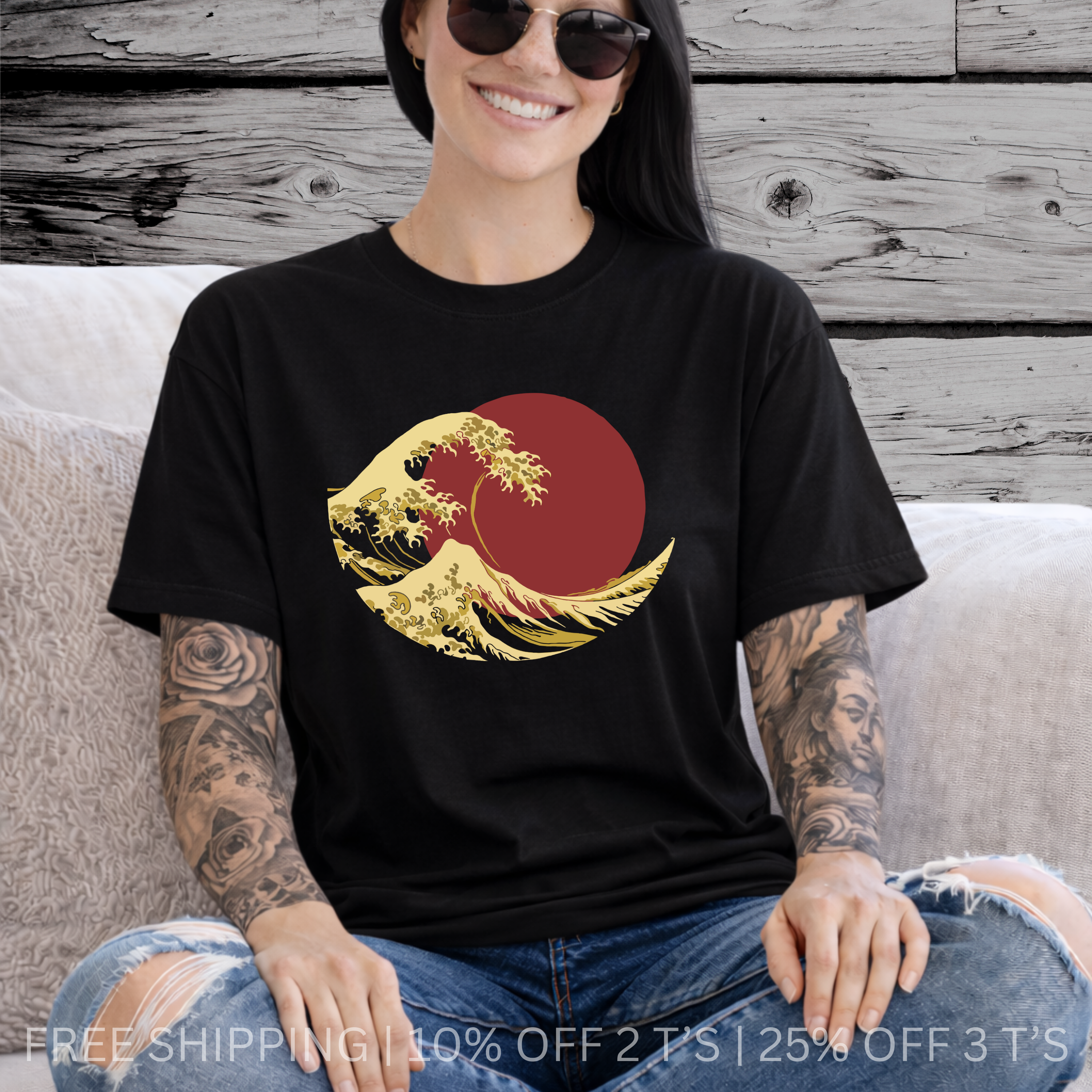 Rising Sun Japanese Wave  l Free Shipping | 10% Off 2 Tees · 25% Off 3