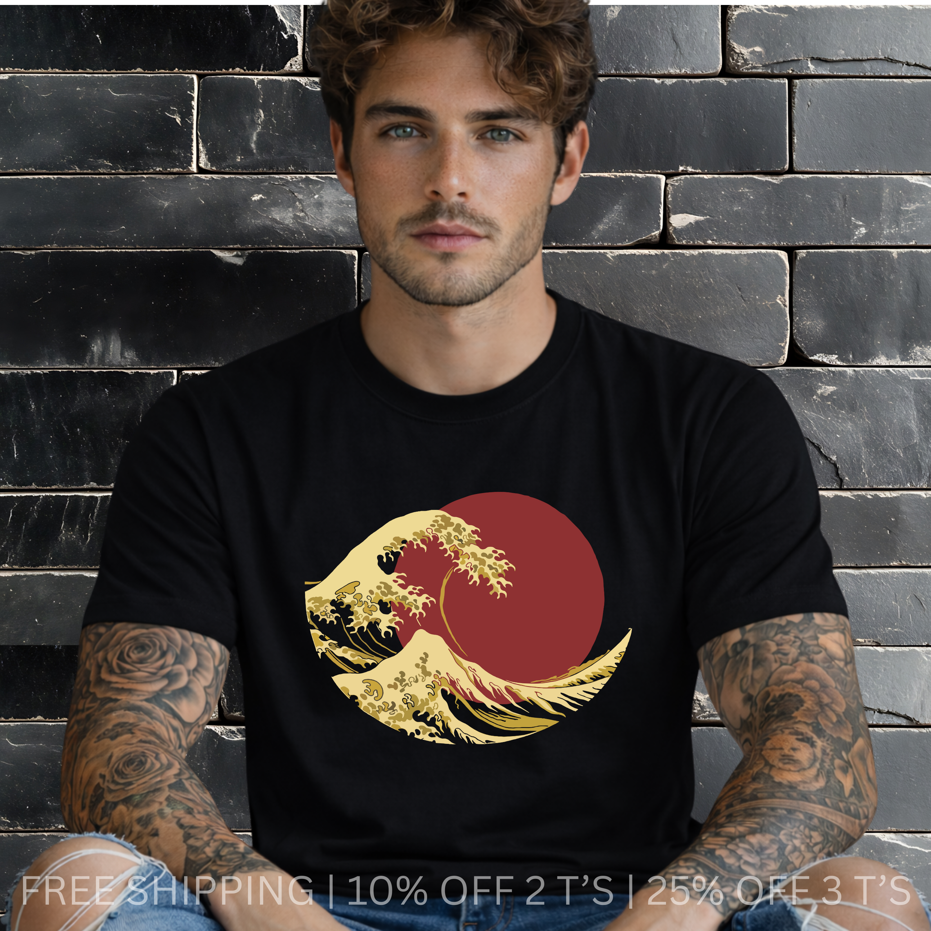Rising Sun Japanese Wave  l Free Shipping | 10% Off 2 Tees · 25% Off 3