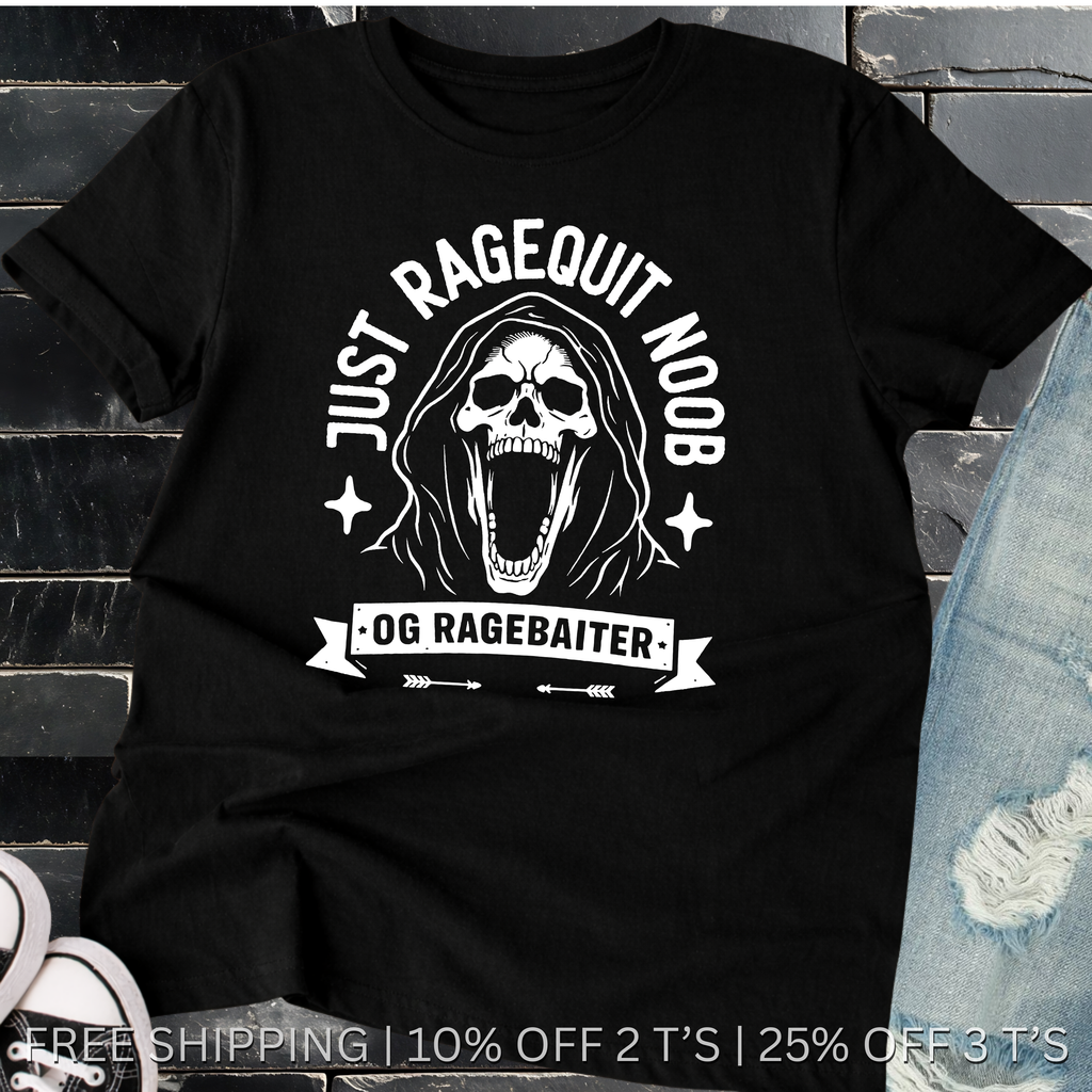 Ragequit Gaming  Meme | Free Shipping | 10% Off 2 Tees · 25% Off 3