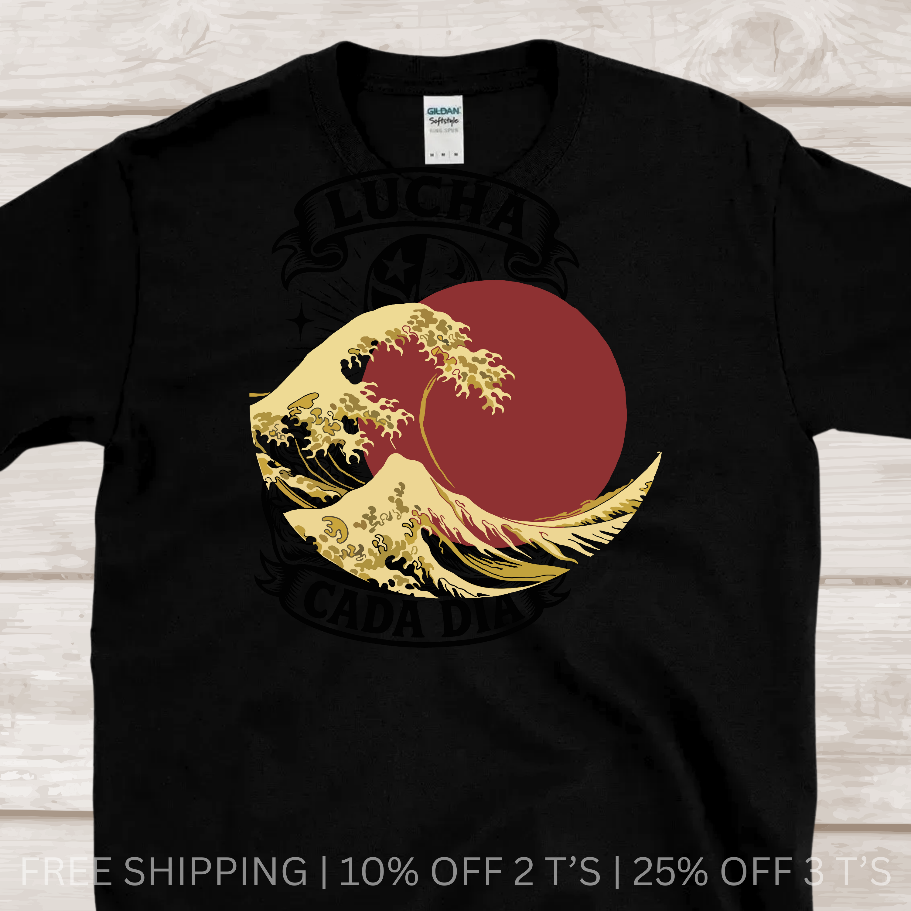 Japanese wave graphic T-shirt featuring rising sun circle and minimal art design